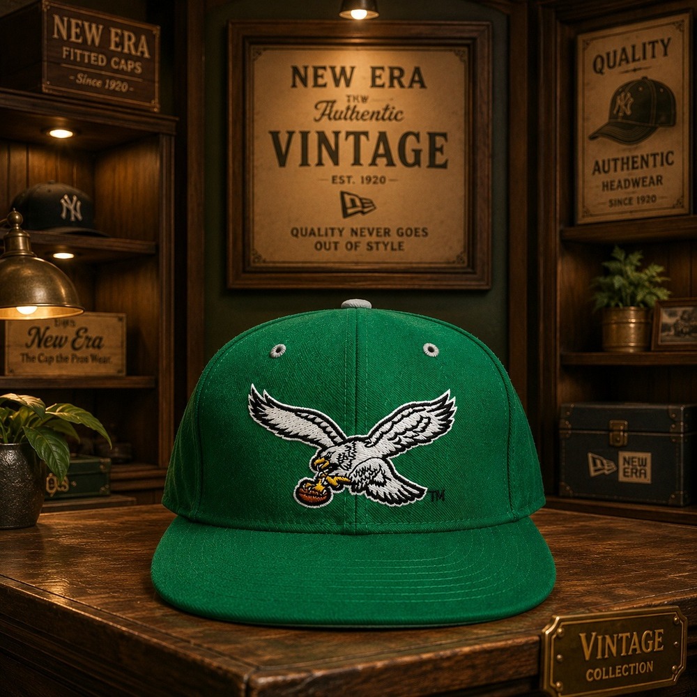 Vintage Philadelphia Eagles New Era Pro Model Fitted Hat Size 7 Green NFL